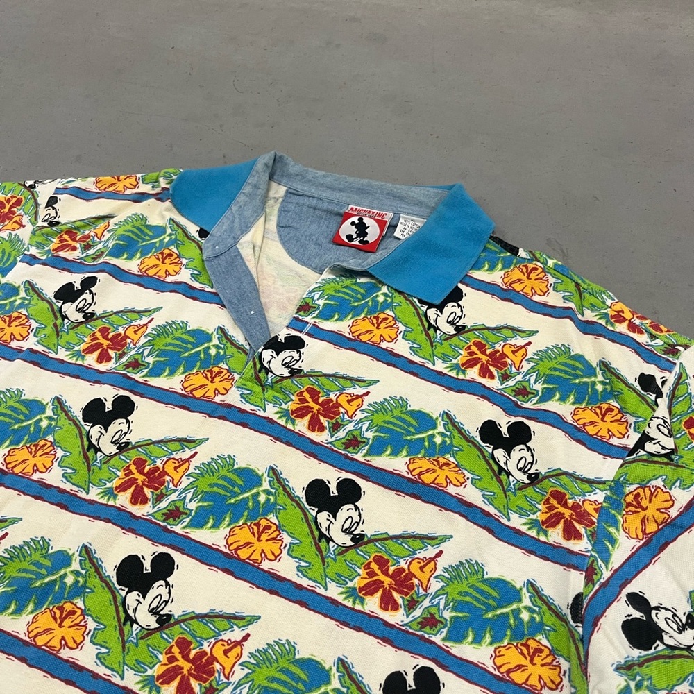 Vintage Y2K Disney Mickey Inc Polo Shirt Blue M. Mouse Tropical Short Sleeve XL